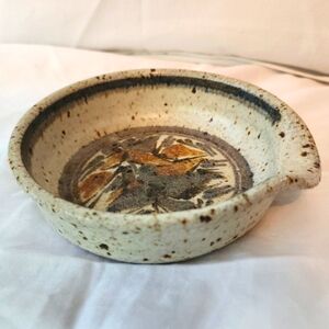Studio Art Pottery Spoon Rest Signed fe Trinket Dish Speckled Abstract Design